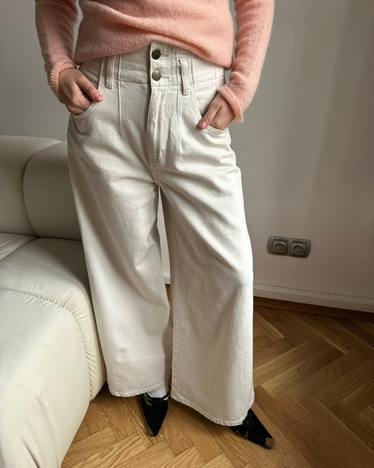 Jeansy culotte kremowe